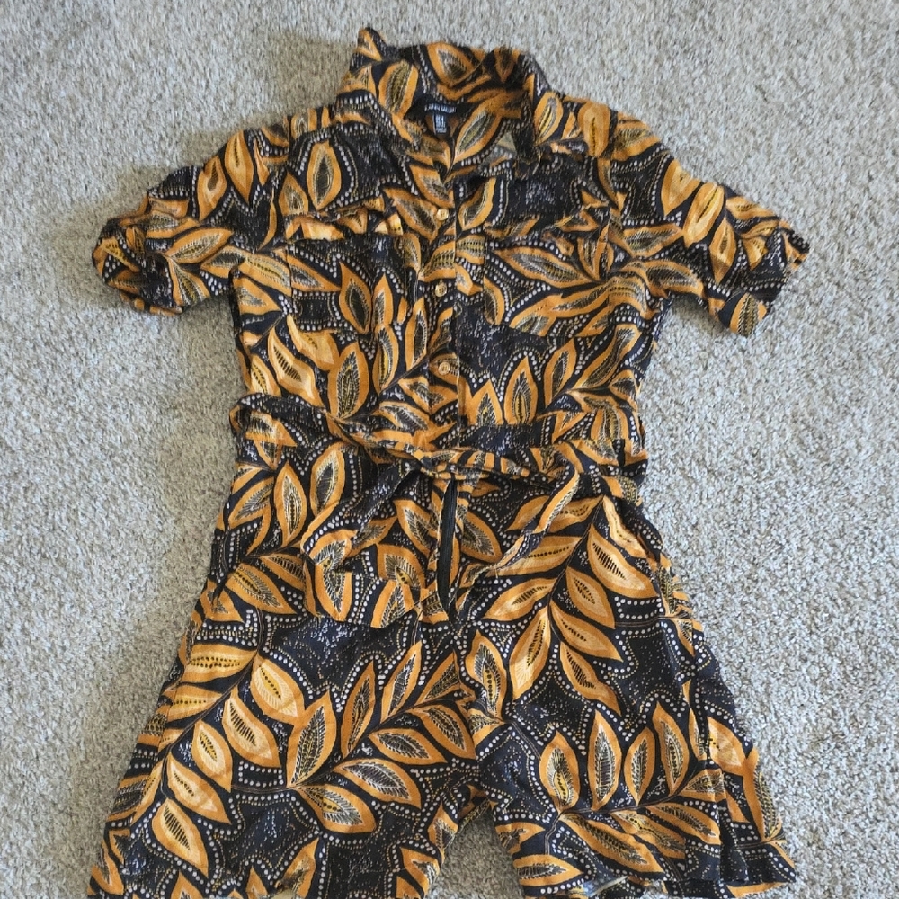 Karen Millen Black and Gold Leaf Print Jumpsuit